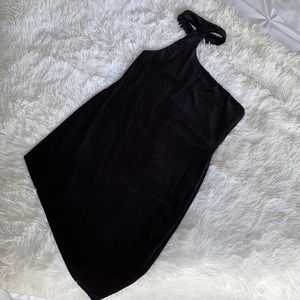 VELVET ASYMMETRICAL RIBBED MINI DRESS WITH HALTER